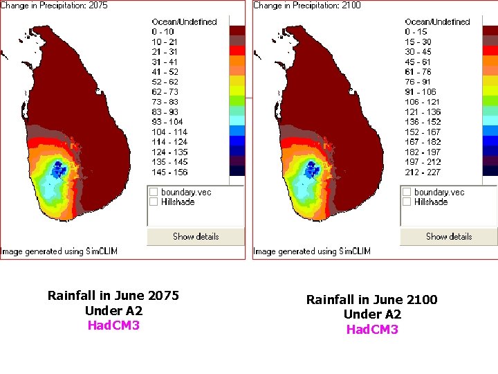 Rainfall in June 2075 Under A 2 Had. CM 3 Rainfall in June 2100