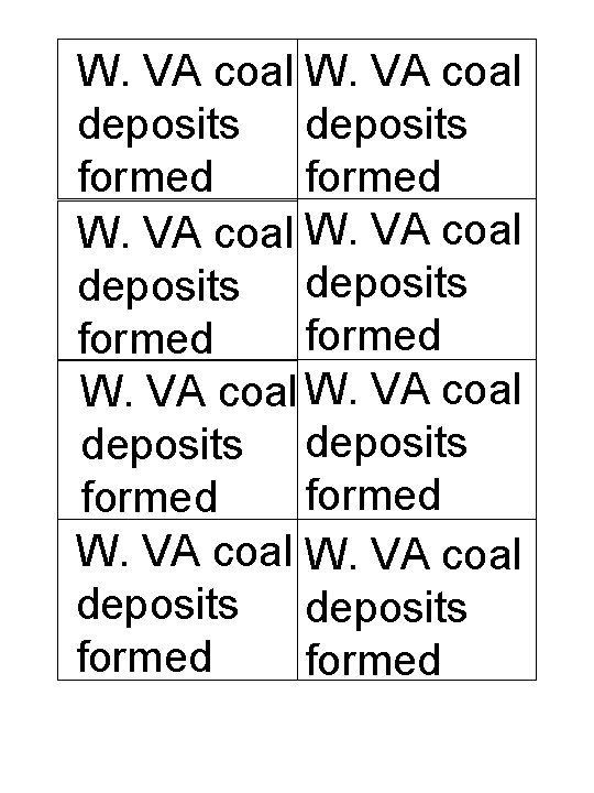 W. VA coal W. VA coal deposits deposits formed formed 