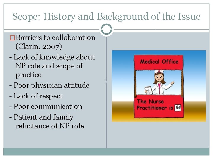 Scope: History and Background of the Issue �Barriers to collaboration (Clarin, 2007) - Lack