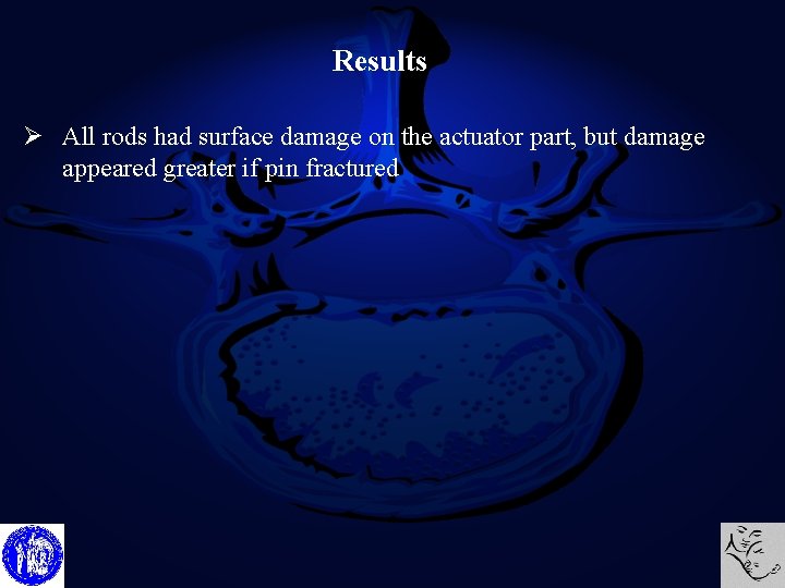 Results Ø All rods had surface damage on the actuator part, but damage appeared