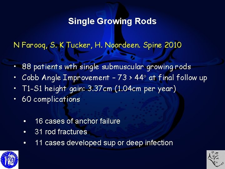 Single Growing Rods N Farooq, S. K Tucker, H. Noordeen. Spine 2010 • •