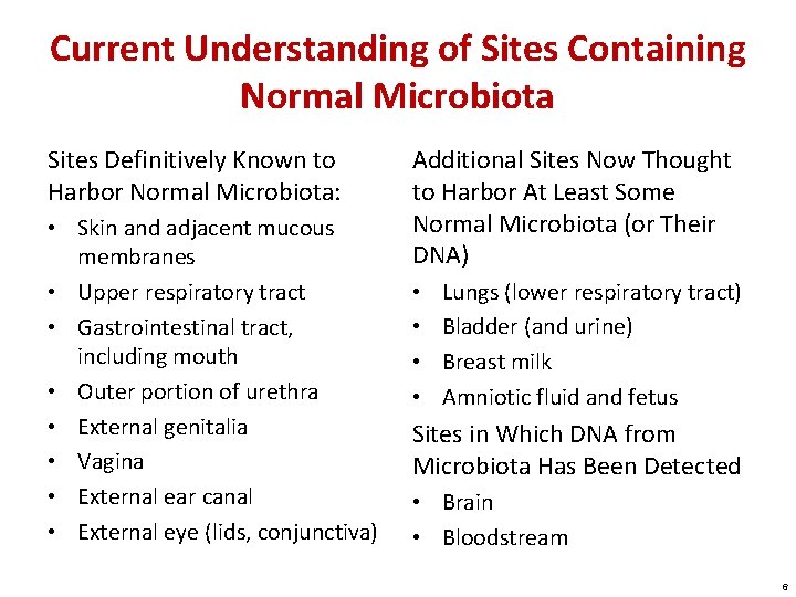 Current Understanding of Sites Containing Normal Microbiota Sites Definitively Known to Harbor Normal Microbiota: