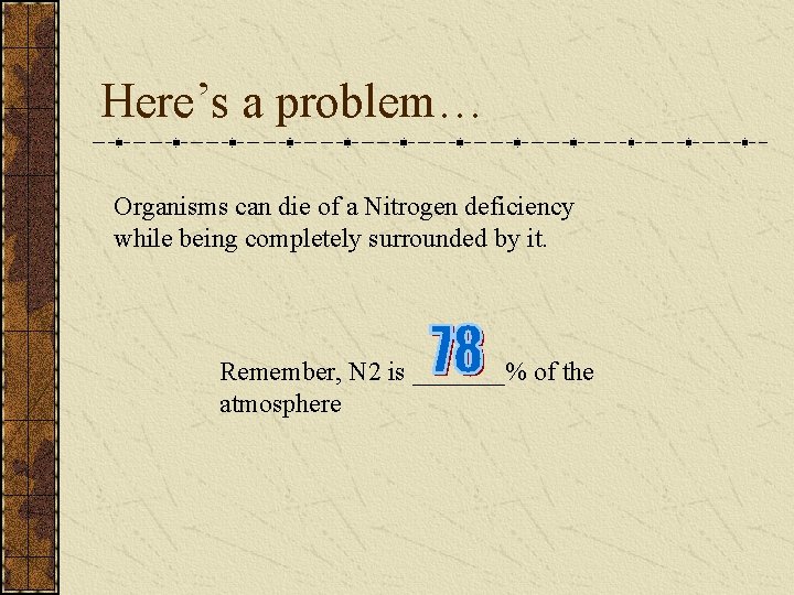 Here’s a problem… Organisms can die of a Nitrogen deficiency while being completely surrounded