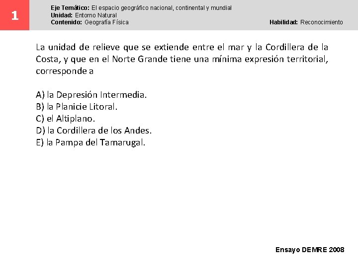 1 Eje Temático: El espacio geográfico nacional, continental y mundial Unidad: Entorno Natural Contenido: