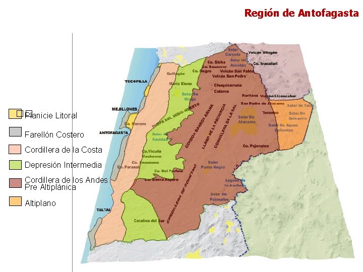 Región de Antofagasta �� Planicie Litoral Farellón Costero Cordillera de la Costa Depresión Intermedia