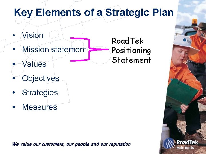 Key Elements of a Strategic Plan • Vision • Mission statement • Values •