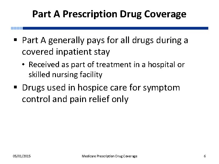 Part A Prescription Drug Coverage § Part A generally pays for all drugs during