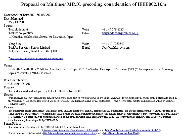 Proposal on Multiuser MIMO precoding consideration of IEEE