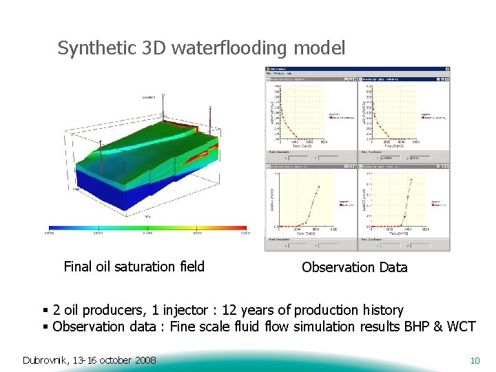Synthetic 3 D waterflooding model Final oil saturation field Observation Data § 2 oil