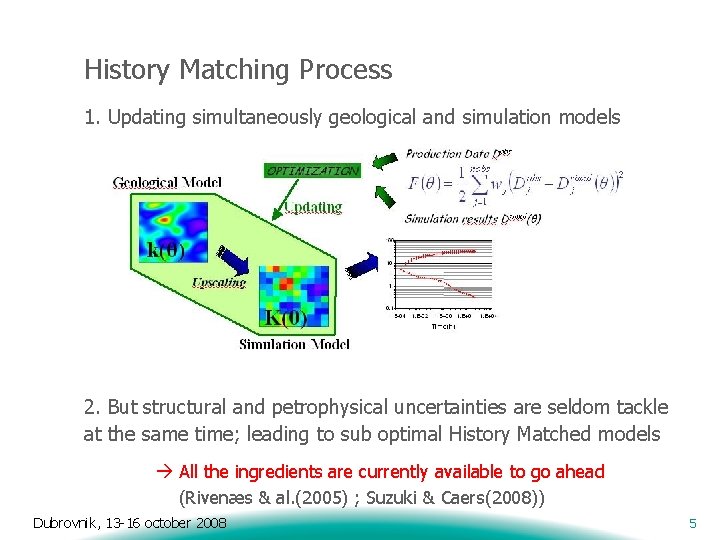 History Matching Process 1. Updating simultaneously geological and simulation models 2. But structural and