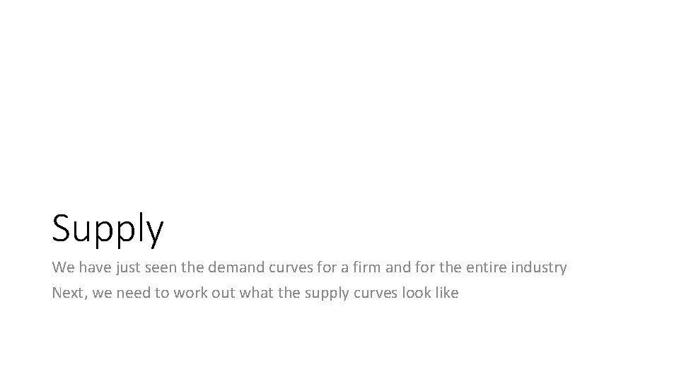 Supply We have just seen the demand curves for a firm and for the