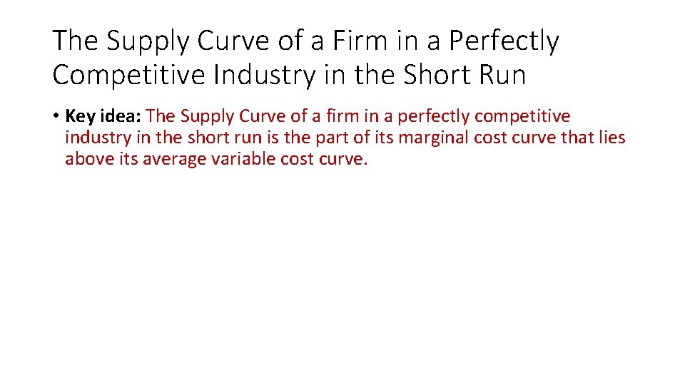 The Supply Curve of a Firm in a Perfectly Competitive Industry in the Short