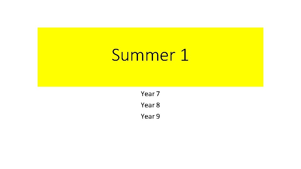 Summer 1 Year 7 Year 8 Year 9 