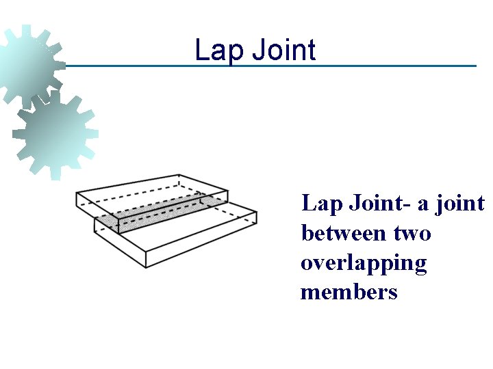 Lap Joint- a joint between two overlapping members 