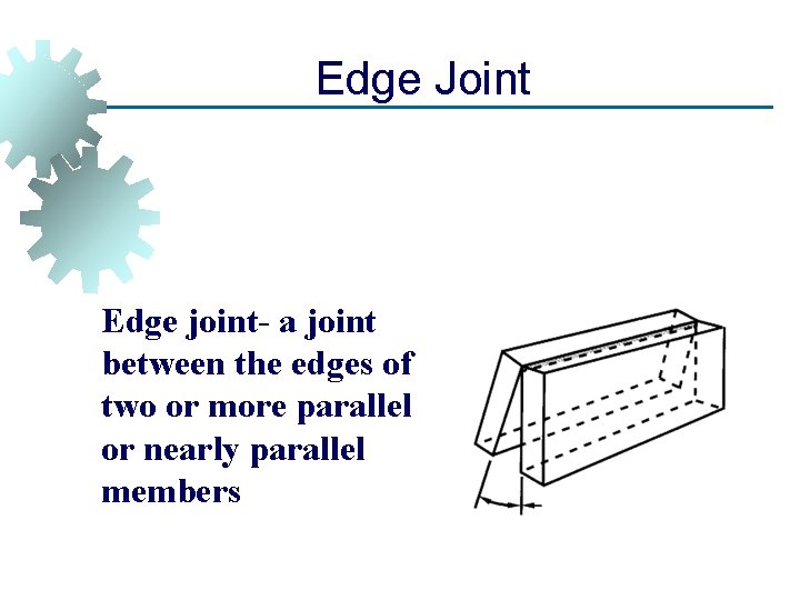 Edge Joint Edge joint- a joint between the edges of two or more parallel