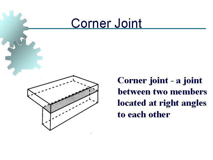 Corner Joint Corner joint - a joint between two members located at right angles