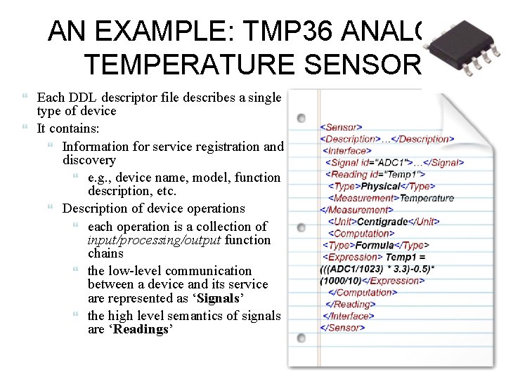 AN EXAMPLE: TMP 36 ANALOG TEMPERATURE SENSOR Each DDL descriptor file describes a single