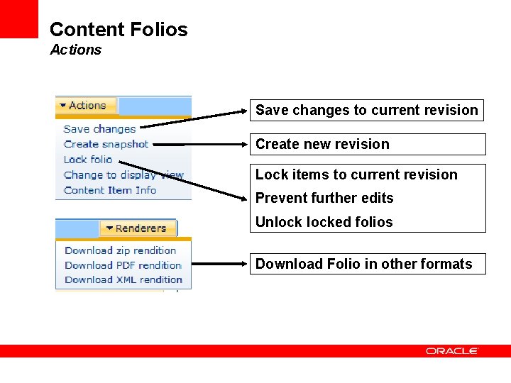 Content Folios Actions Save changes to current revision Create new revision Lock items to