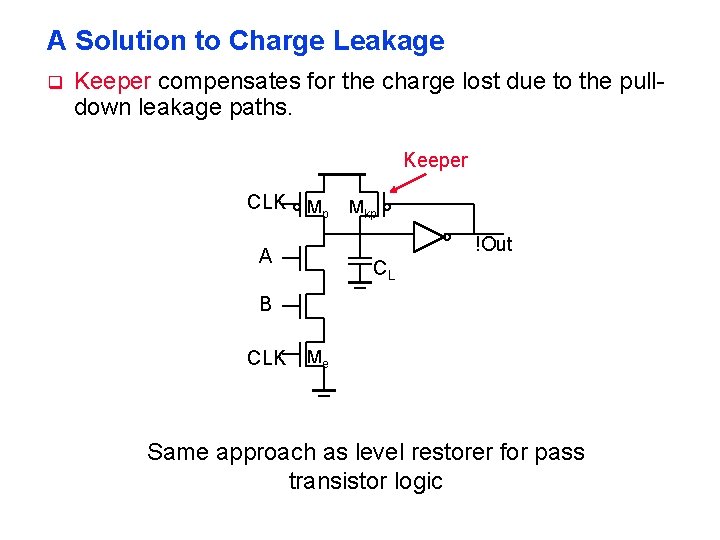 A Solution to Charge Leakage q Keeper compensates for the charge lost due to