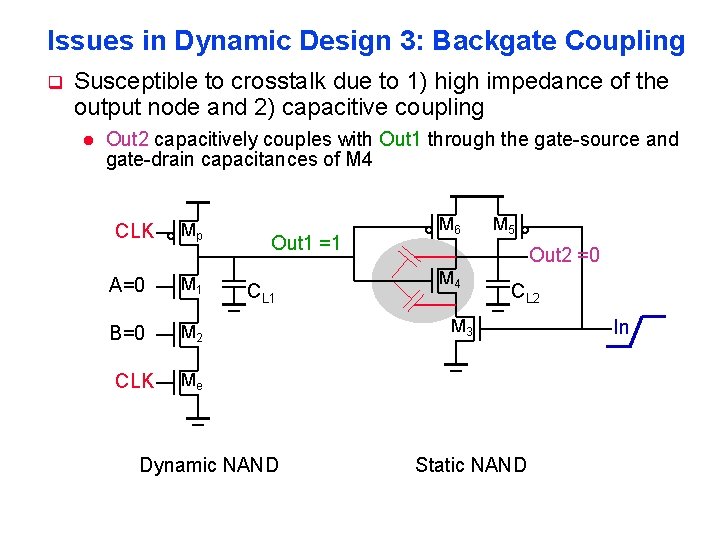 Issues in Dynamic Design 3: Backgate Coupling q Susceptible to crosstalk due to 1)