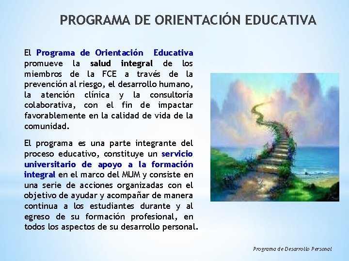 PROGRAMA DE ORIENTACIÓN EDUCATIVA El Programa de Orientación Educativa promueve la salud integral de