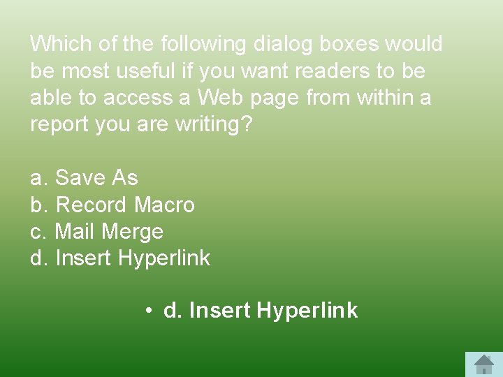 Which of the following dialog boxes would be most useful if you want readers