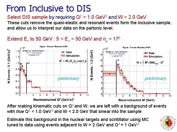 From Inclusive to DIS Select DIS sample by requiring Q 2 > 1. 0