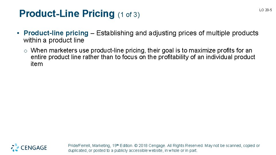 Product-Line Pricing (1 of 3) LO 20 -5 • Product-line pricing – Establishing and
