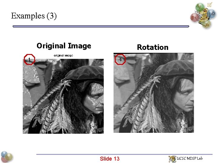 Examples (3) Original Image 1 Rotation 4 Slide 13 UCSC MDSP Lab 