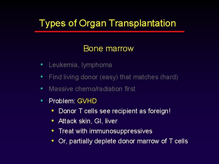 Types of Organ Transplantation Bone marrow • Leukemia, lymphoma • Find living donor (easy)