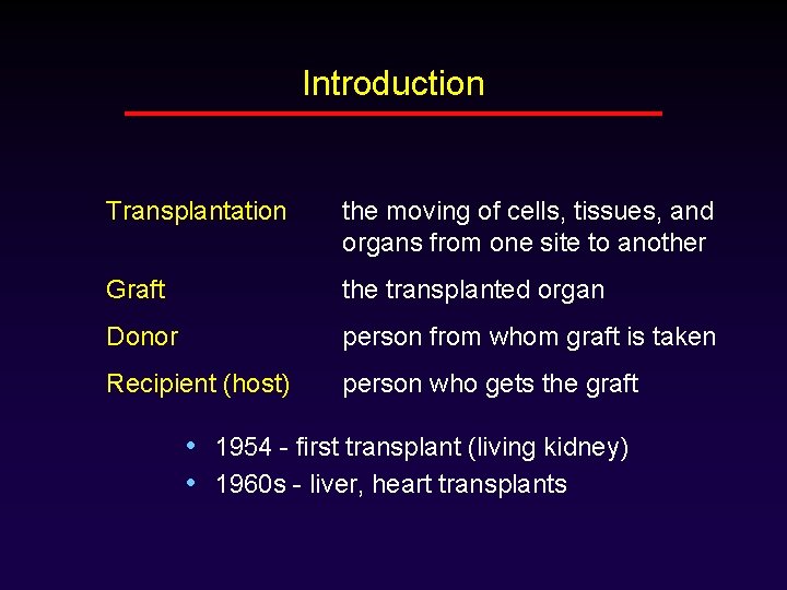 Introduction Transplantation the moving of cells, tissues, and organs from one site to another
