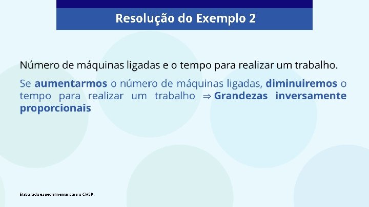 Resolução do Exemplo 2 Elaborado especialmente para o CMSP. 