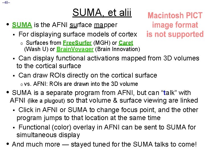 – 48– SUMA, et alii • SUMA is the AFNI surface mapper § For