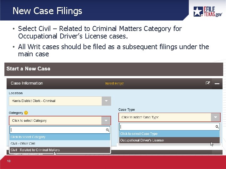 New Case Filings • Select Civil – Related to Criminal Matters Category for Occupational