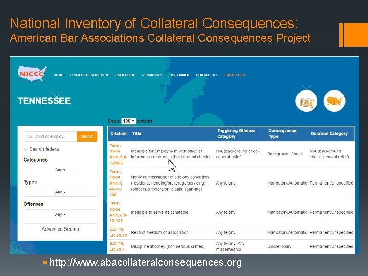 National Inventory of Collateral Consequences: American Bar Associations Collateral Consequences Project § http: //www.