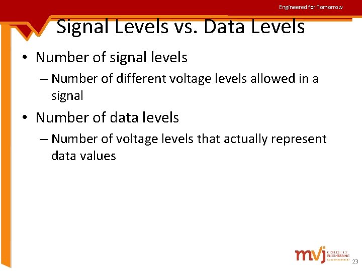 Engineered for Tomorrow Signal Levels vs. Data Levels • Number of signal levels –