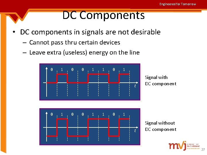 Engineered for Tomorrow DC Components • DC components in signals are not desirable –