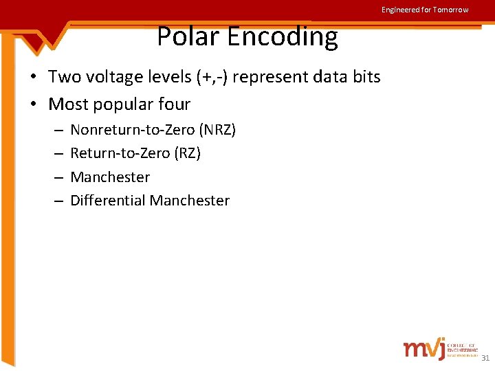 Engineered for Tomorrow Polar Encoding • Two voltage levels (+, -) represent data bits