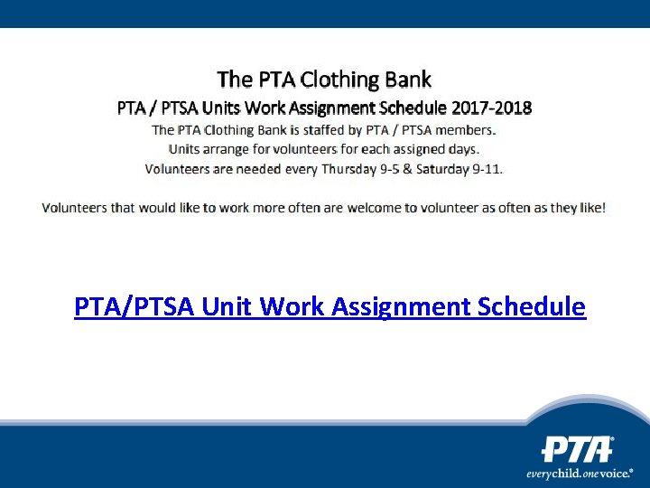 PTA/PTSA Unit Work Assignment Schedule 