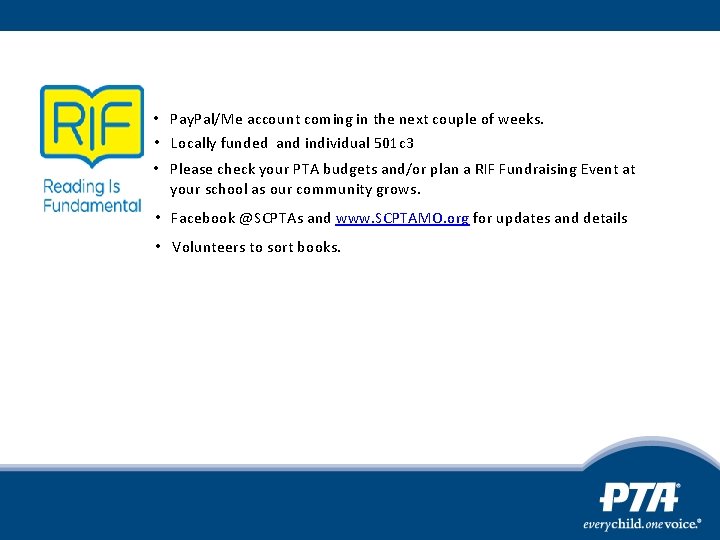  • Pay. Pal/Me account coming in the next couple of weeks. • Locally