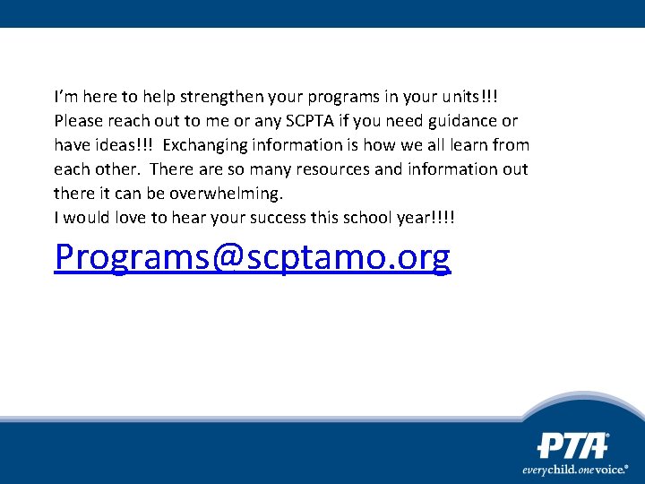 I’m here to help strengthen your programs in your units!!! Please reach out to