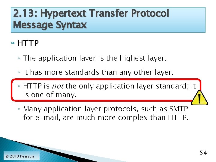 2. 13: Hypertext Transfer Protocol Message Syntax HTTP ◦ The application layer is the