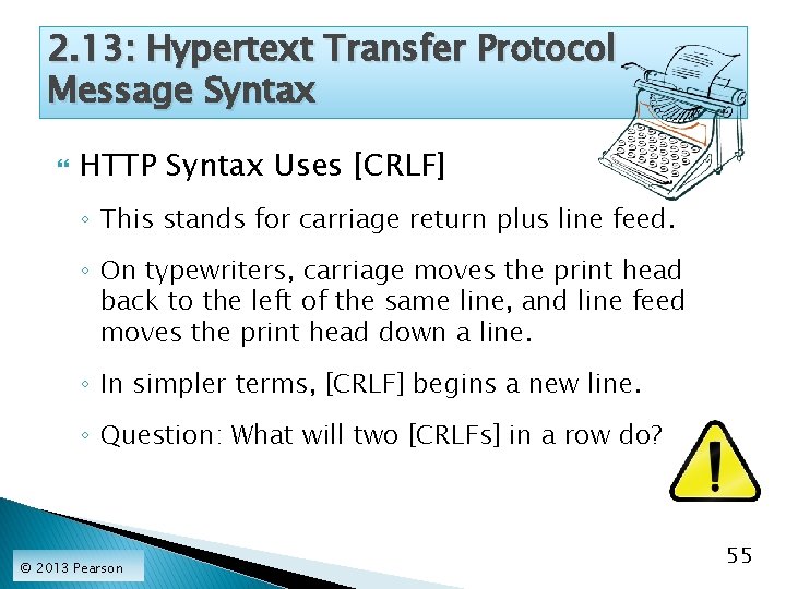 2. 13: Hypertext Transfer Protocol Message Syntax HTTP Syntax Uses [CRLF] ◦ This stands