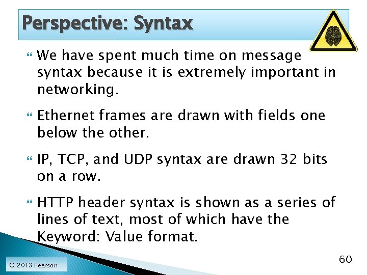 Perspective: Syntax We have spent much time on message syntax because it is extremely