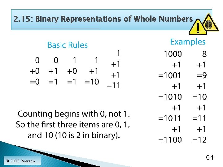2. 15: Binary Representations of Whole Numbers © 2013 Pearson 64 
