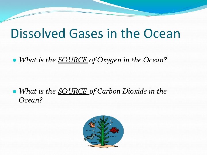 Dissolved Gases in the Ocean ● What is the SOURCE of Oxygen in the Dissolved Gases in the Ocean ● What is the SOURCE of Oxygen in the