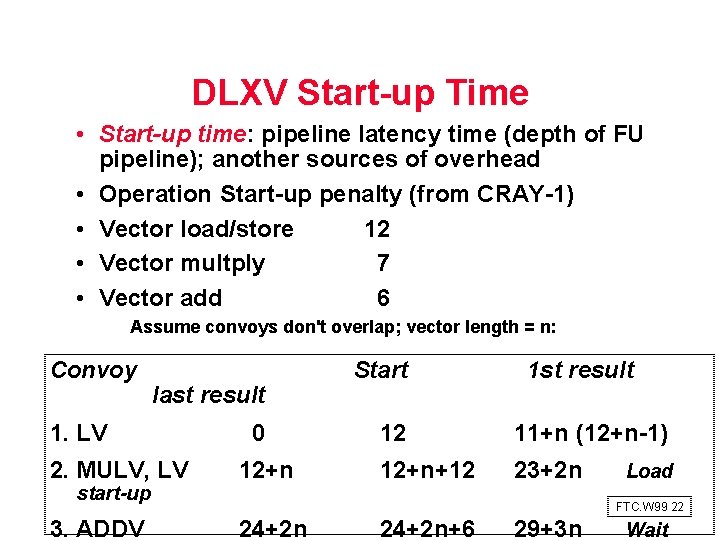 DLXV Start up Time • Start-up time: pipeline latency time (depth of FU pipeline);