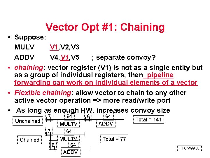 Vector Opt #1: Chaining • Suppose: MULV V 1, V 2, V 3 ADDV