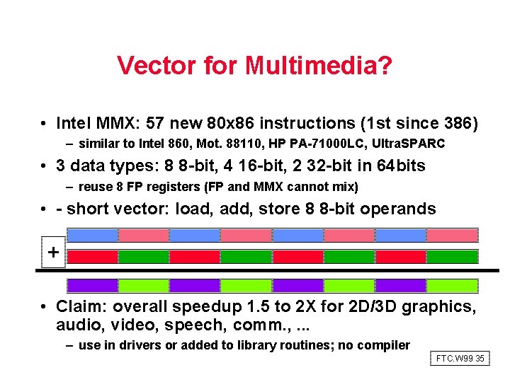 Vector for Multimedia? • Intel MMX: 57 new 80 x 86 instructions (1 st