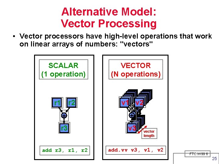 Alternative Model: Vector Processing • Vector processors have high level operations that work on